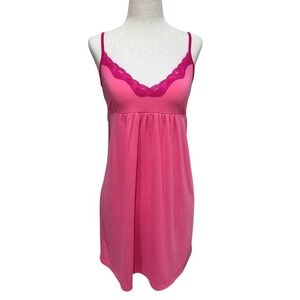 Y2K 2000s Xhilaration Pink Lace Trim Cami Slip Dress with Adjustable Straps Sz M
